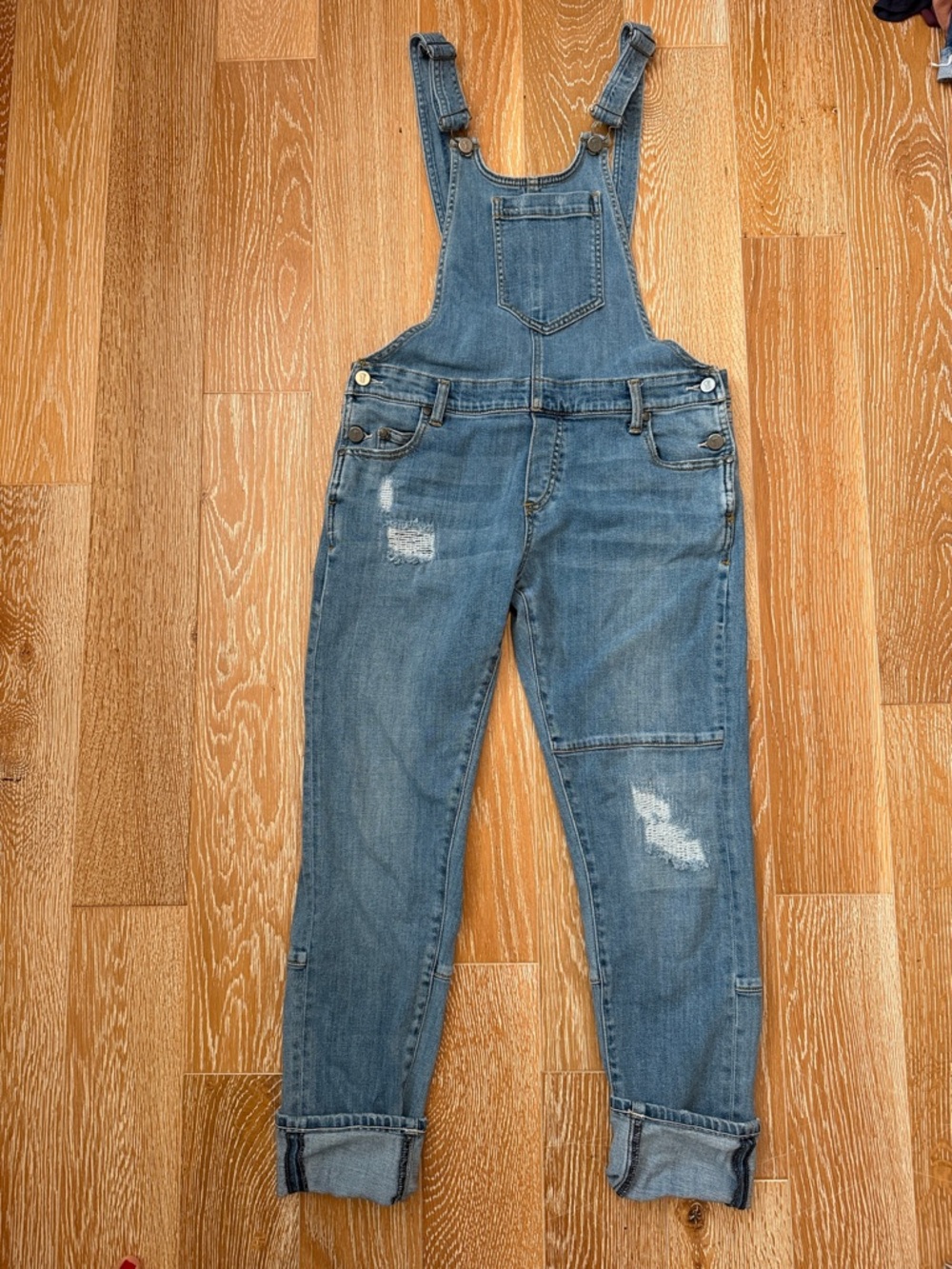 Anthropologie Light Wash Distressed Denim Overalls